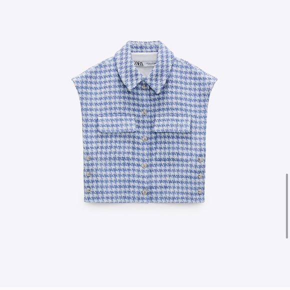 NWT ZARA Textured Weave Vest With Buttons M Blue - Picture 8 of 8